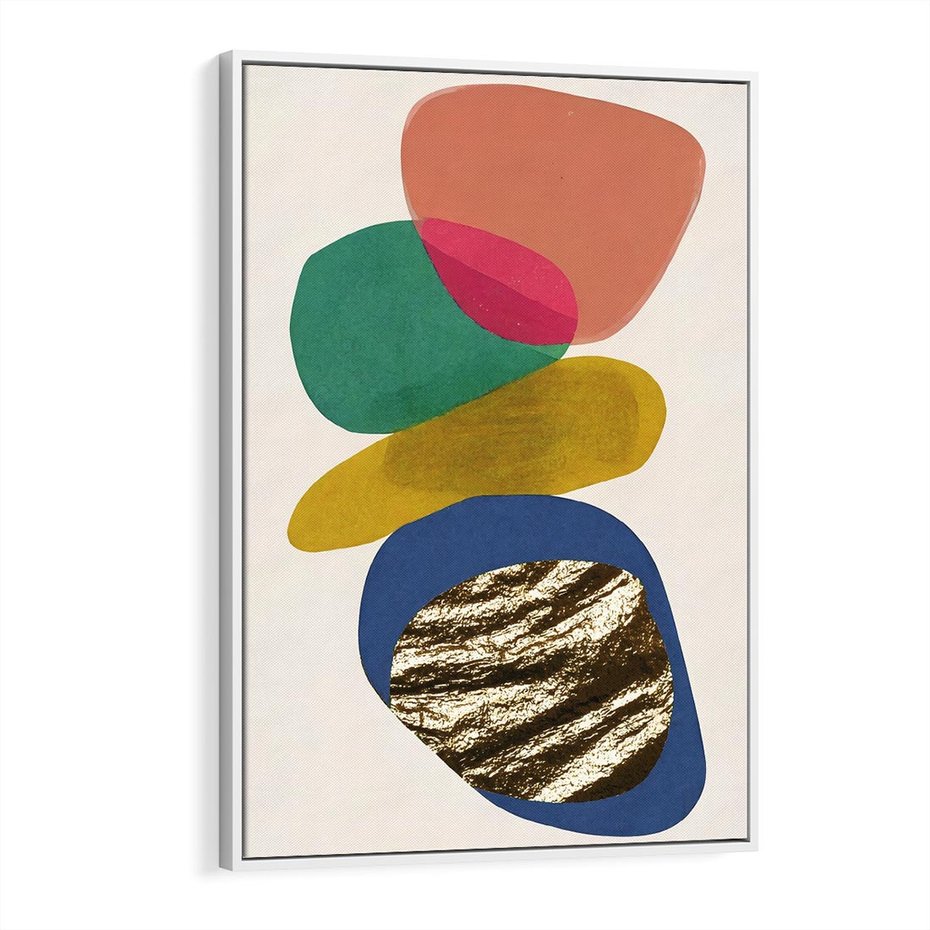 Obraz w ramie 70x100 - Kolorowe Przenikanie Kształtów - abstrakcyjne formy, obraz olejny - rama biała