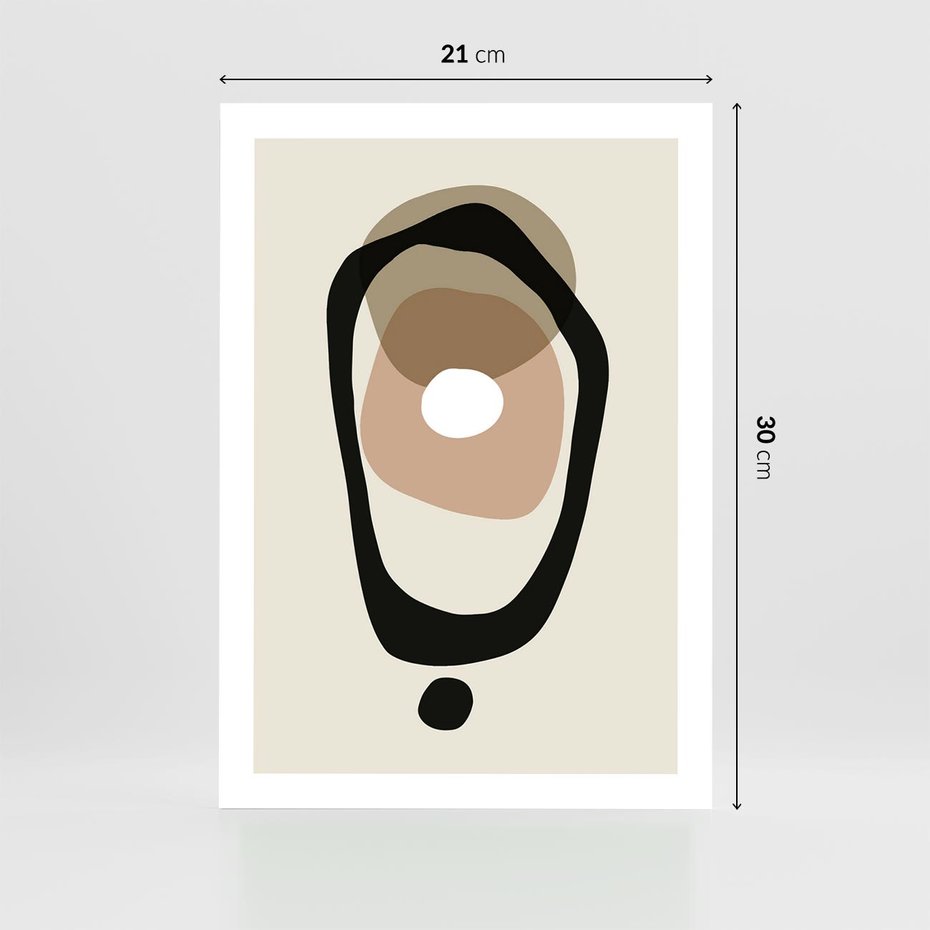 Plakat bez ramy 21x30 - Intrygujące Zaskoczenia - beżowa abstrakcyjna kompozycja, czarny akcent