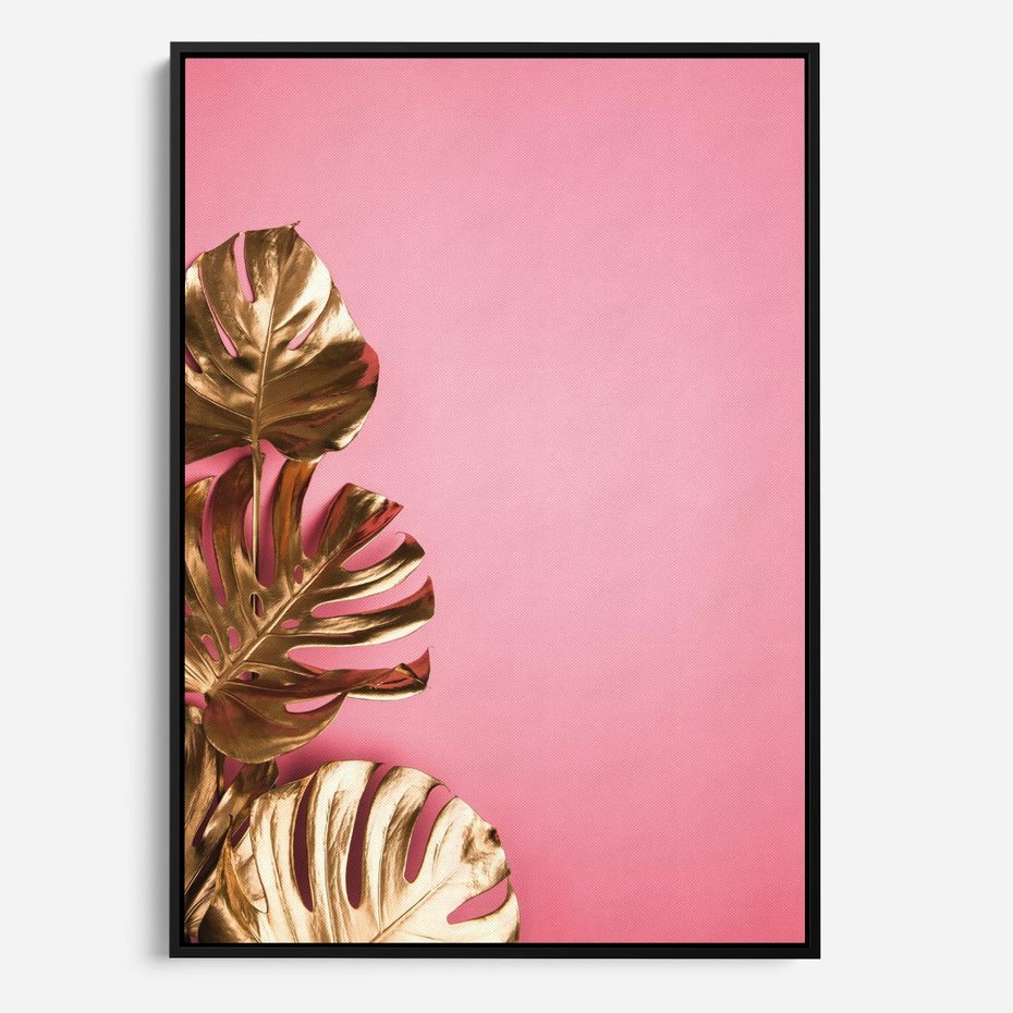 Obraz w ramie 50x70 - Luksusowa Elegancja - złote, liście - rama czarna