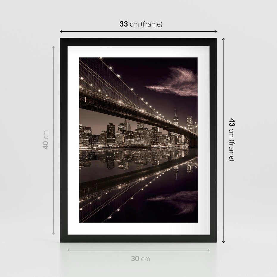 Plakat w ramie 30x40 - Most na nocnym horyzoncie - most, noc - rama czarna