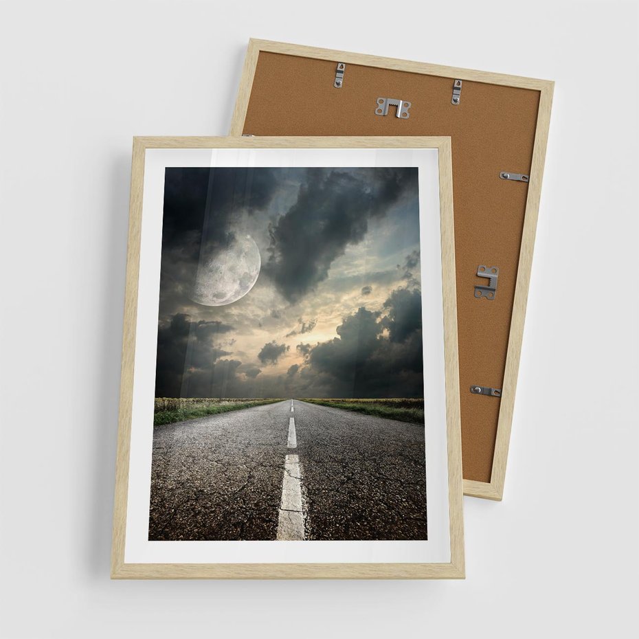 Plakat w ramie 50x70 - magia nocnej drogi - droga, księżyc - rama drewno
