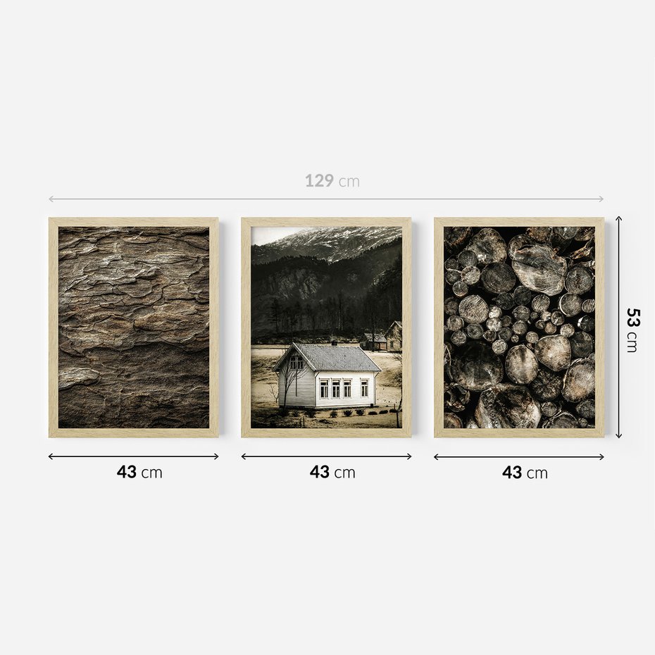 Zestaw obrazy w ramie 40x50 galeria - Sepia, domek, w, górach - rama drewno