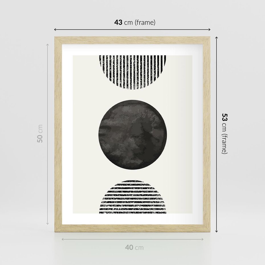 Plakat w ramie 40x50 - Tajemnicza Kompozycja - abstrakcyjne czarno białe formy, minimalizm - rama drewno