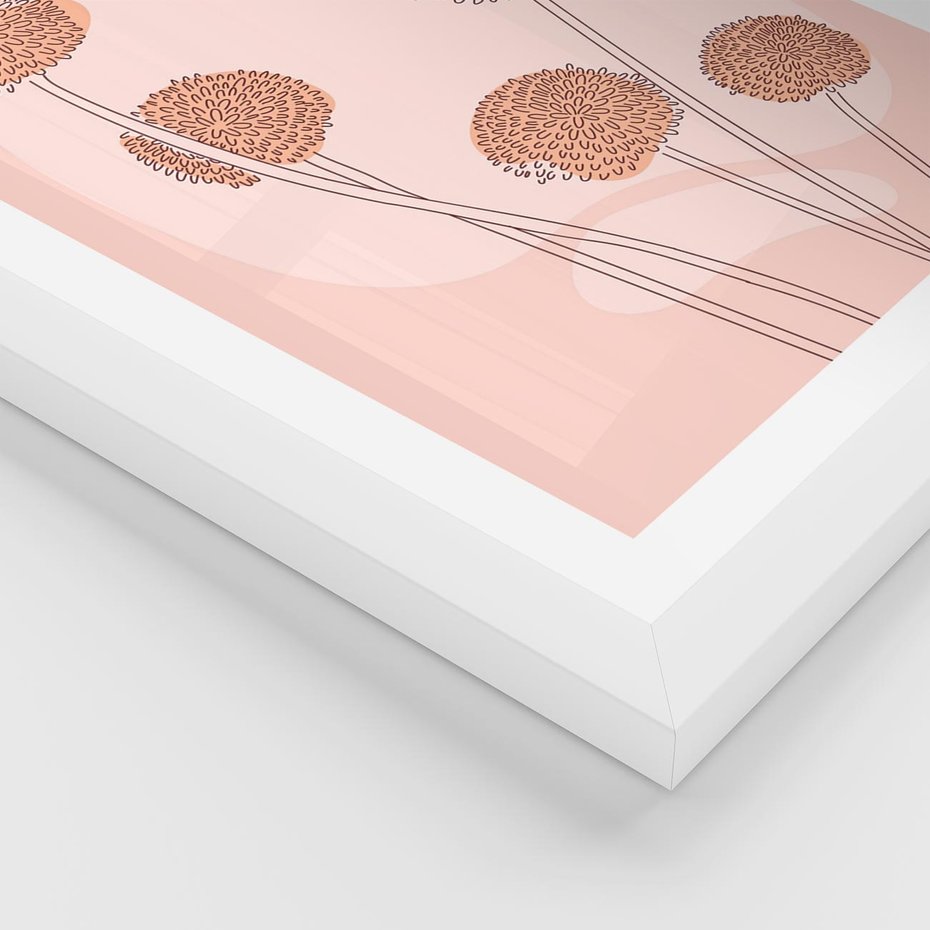 Plakat w ramie 40x50 - Rozkwitające Emocje - minimalistyczny plakat, pudrowe kwiaty - rama biała