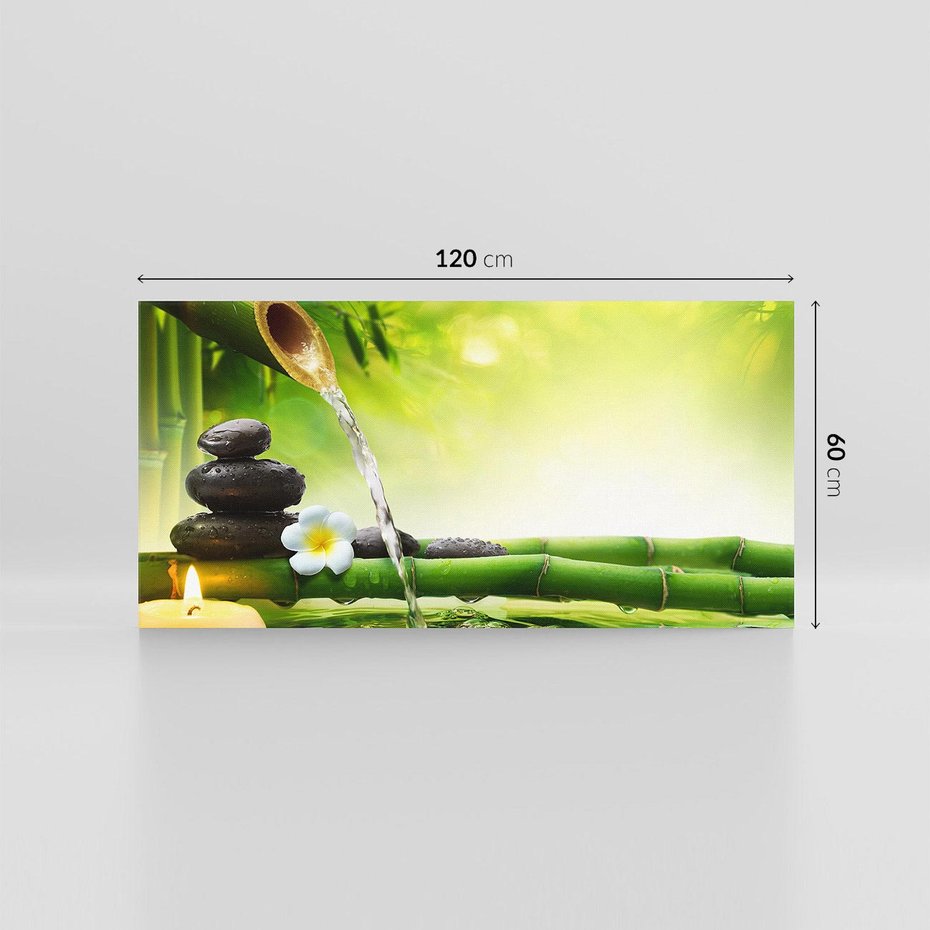 Obraz na płótnie 120x60 - Harmonia natury: Bambus, woda, kamienie - bambus, woda