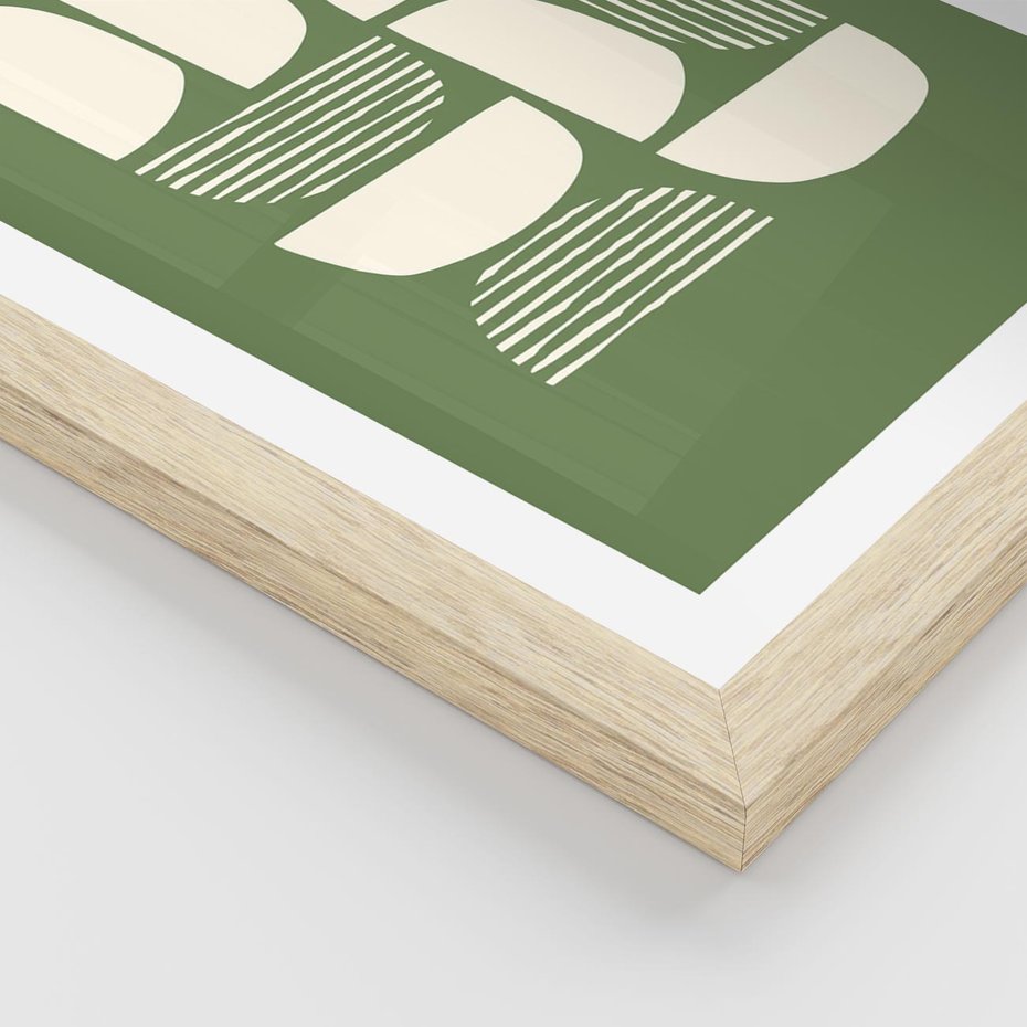 Plakat w ramie 40x50 - Migotliwe Formy - geometryczne boho kształty na brązowym, oliwkowym tle - rama drewno