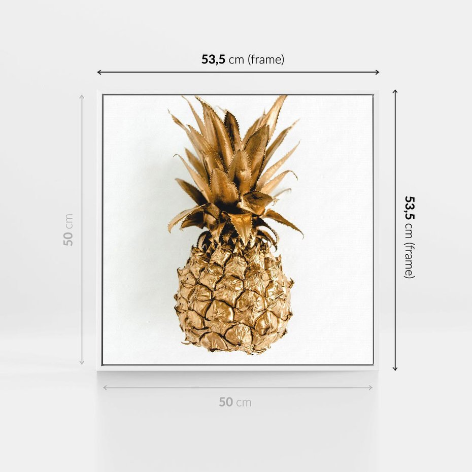 Obraz w ramie 50x50 - Ekskluzywny Akcent - złoty, ananas - rama biała