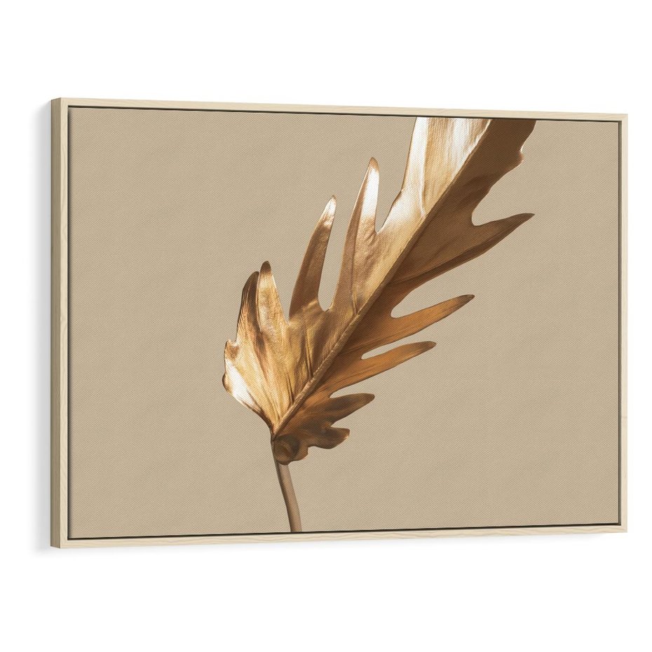 Obraz w ramie 70x50 - Piękno w Detalu - złoty, liść - rama drewno