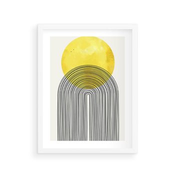 Plakat w ramie 30x40 - Słoneczne Odbicia - geometria, żółte koło - rama biała