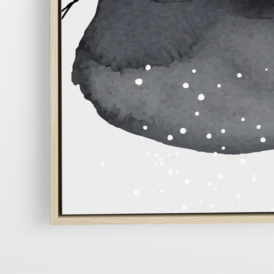 Obraz w ramie 80x80 - Impresje Harmonii - abstrakcyjne plamy akwarelowe, czarny szkic - rama drewno