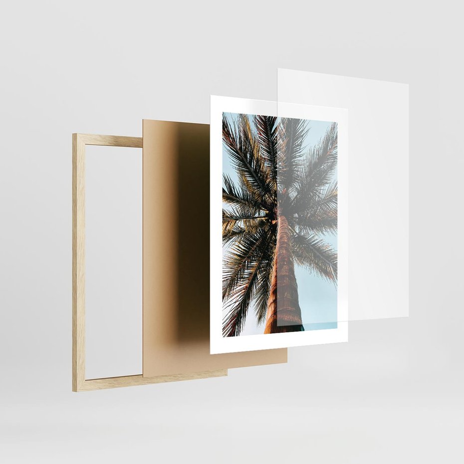 Plakat w ramie 30x40 - Rajskie Inspiracje: Palma na Niebie - palma, na tle nieba - rama drewno