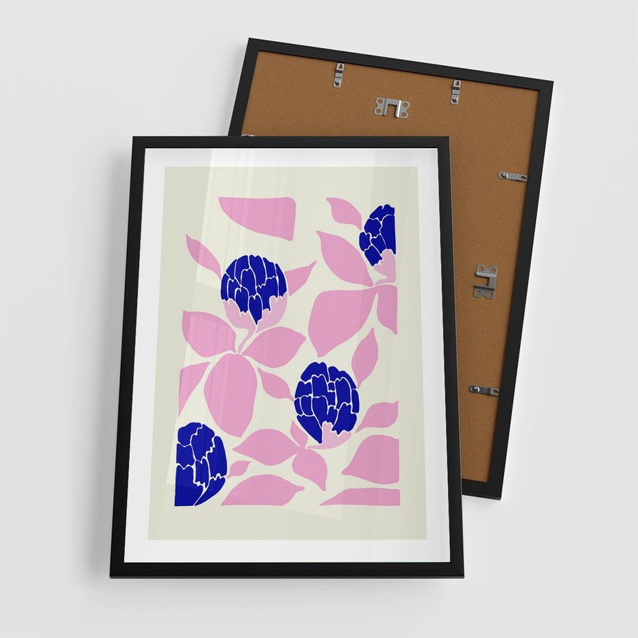 Plakat w ramie 50x70 - Impresje deszczu - nowoczesna kompozycja, kwiaty - rama czarna