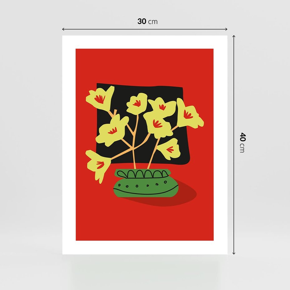 Plakat bez ramy 30x40 - Abstrakcyjne Przenikanie - abstrakcyjne kwiaty, czerwone tło