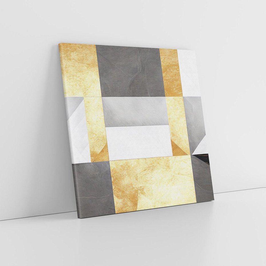 Obraz na płótnie 40x40 - Marmur w Geometrycznych Kształtach - geometryczne linie, złoto i szarość