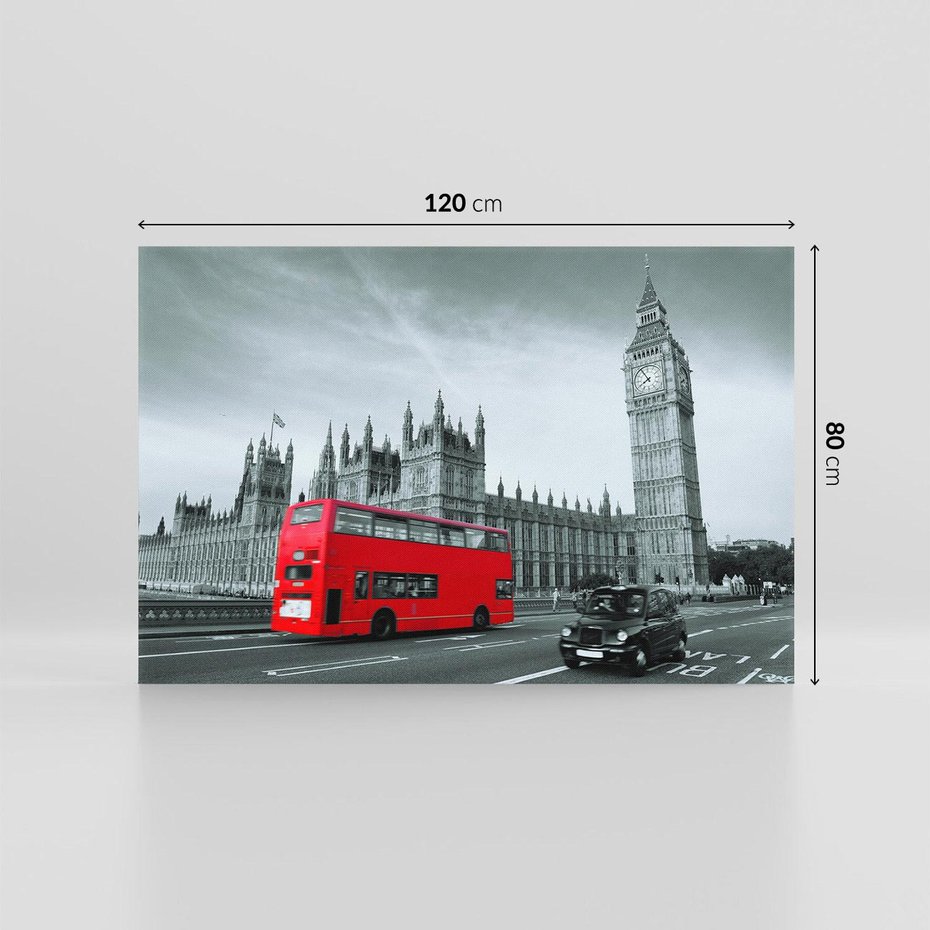 Obraz na płótnie 120x80 - Ikony Londynu: Autobus i Big Ben - Londyn, autobus