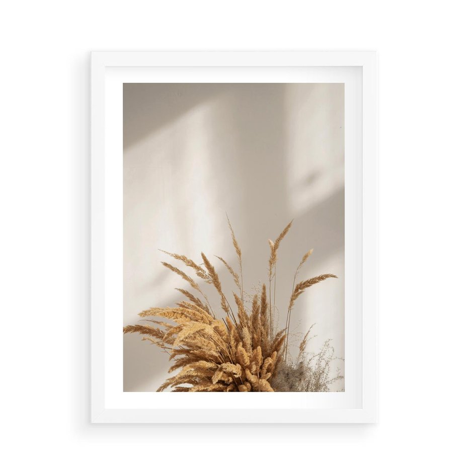 Plakat w ramie 50x70 - mpresyjne układy traw - boho, trawy - rama biała