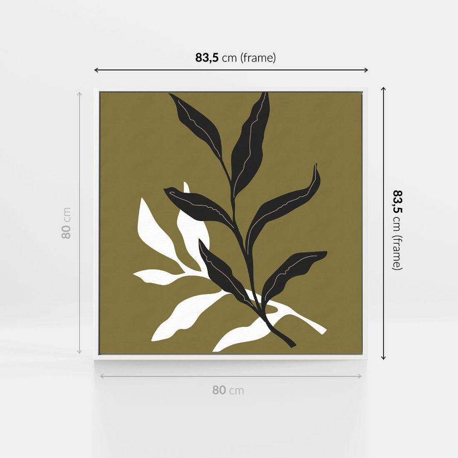 Obraz w ramie 80x80 - Wewnętrzne Odsłony - liście, gałązki - rama biała
