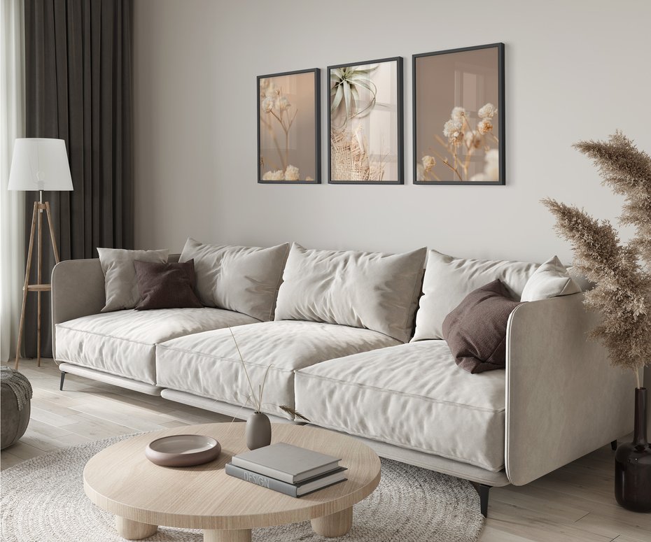 Zestaw obrazy w ramie 40x50 galeria - Suszone, kwiaty, boho - rama czarna