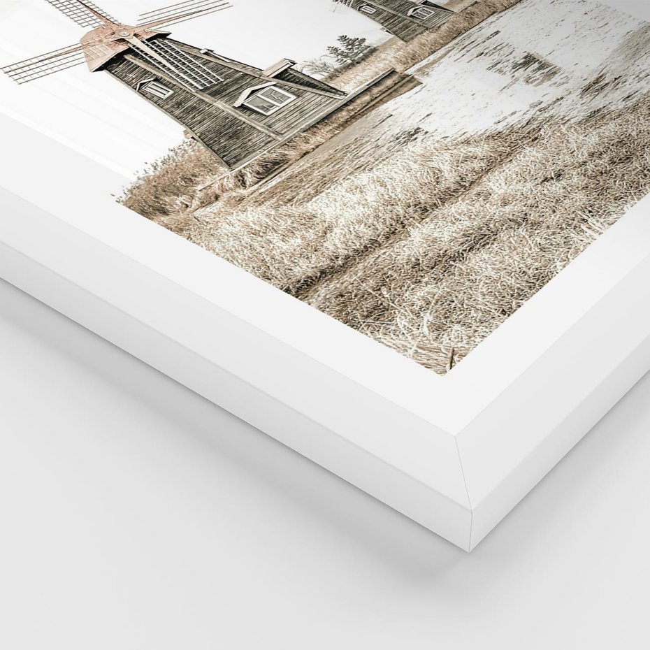 Plakat w ramie 40x50 - Wiejskie Młyny: Rustykalna Fotografia - młyny, rustykalna fotografia - rama biała