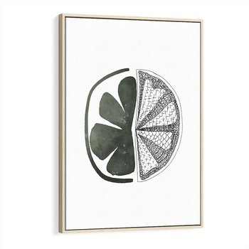 Obraz w ramie 80x120 - Cytrynowe Echo - minimalistyczny plakat, cytryna - rama drewno