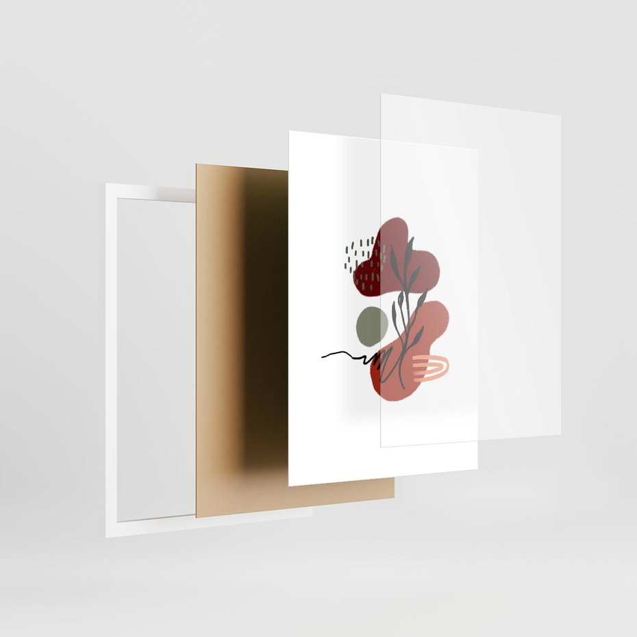 Plakat w ramie 30x40 - Migocące Kształty Liści - bstrakcyjna sztuka, boho kształty - rama biała