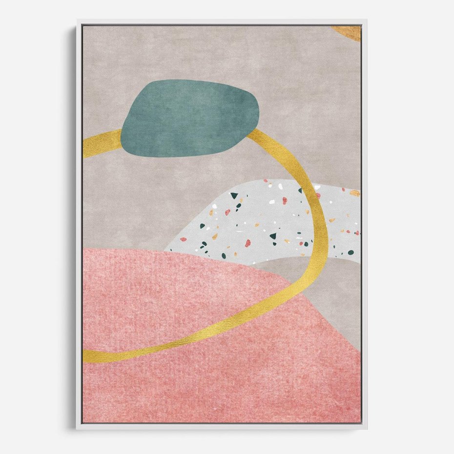 Obraz w ramie 80x120 - Ekspresja w ruchu pędzla - abstrakcja, połączenie kształtów - rama biała