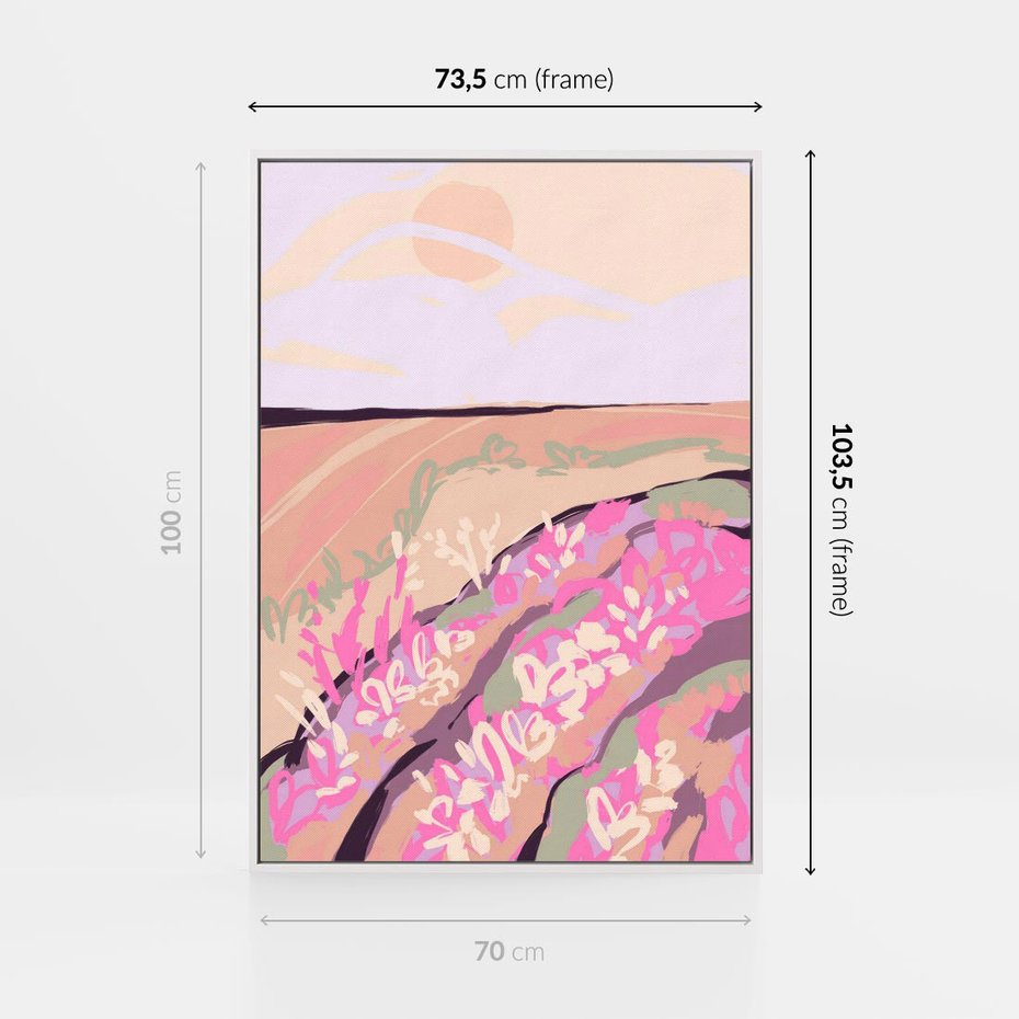 Obraz w ramie 70x100 - Harmonijny Świt - pastelowy krajobraz, nowoczesny plakat - rama biała