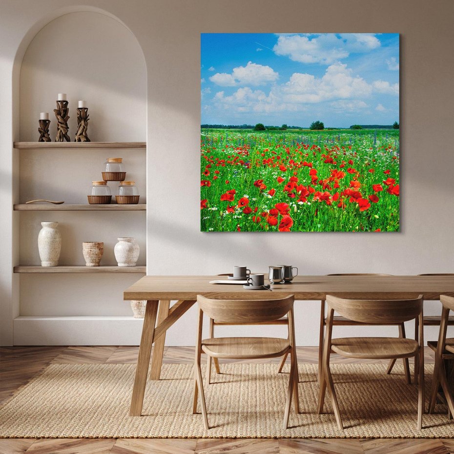 Obraz na płótnie 70x70 - Kolorowa łąka pełna maku - łąka, maki