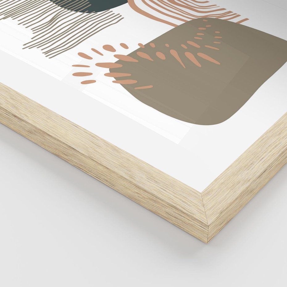 Plakat w ramie 40x50 - Taniec Plam - abstrakcyjna kompozycja z kropek kresek i kółek, odcienie brązu i beżu - rama drewno