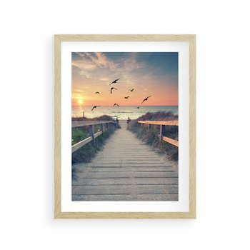 Plakat w ramie 50x70 - Sielanka nad brzegiem - plaża, pomost - rama drewno