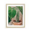 Plakat w ramie 40x50 - Boho Urok - kaktus w doniczce, gliniana doniczka - rama drewno
