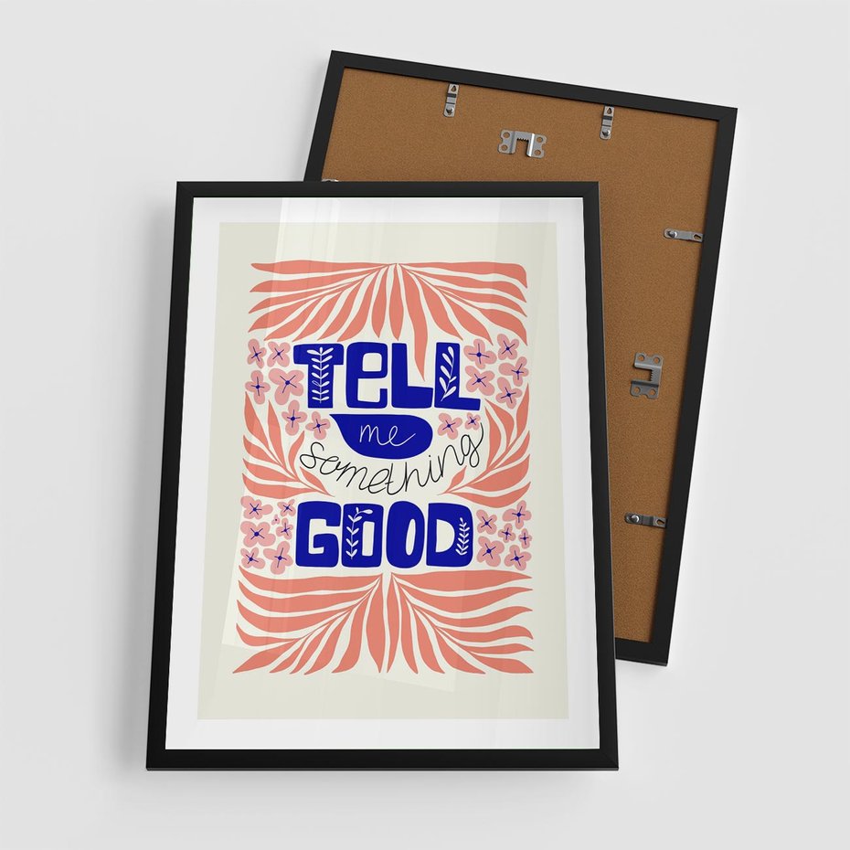 Plakat w ramie 50x70 - Bezgraniczne Formy - nowoczesna typografia, liście - rama czarna