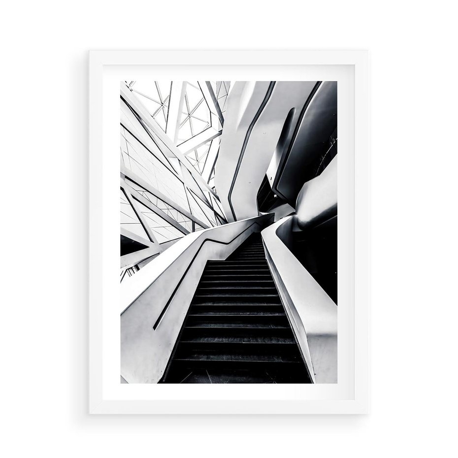 Plakat w ramie 50x70 - Współczesne Kształty - architektura, nowoczesne formy - rama biała