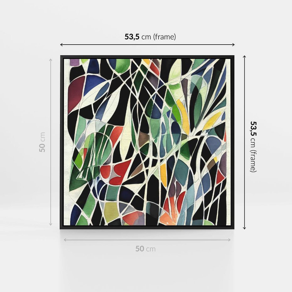 Obraz w ramie 50x50 - Taniec Plam i Kształtów - abstrakcyjny akwarelowy obraz, plamy - rama czarna