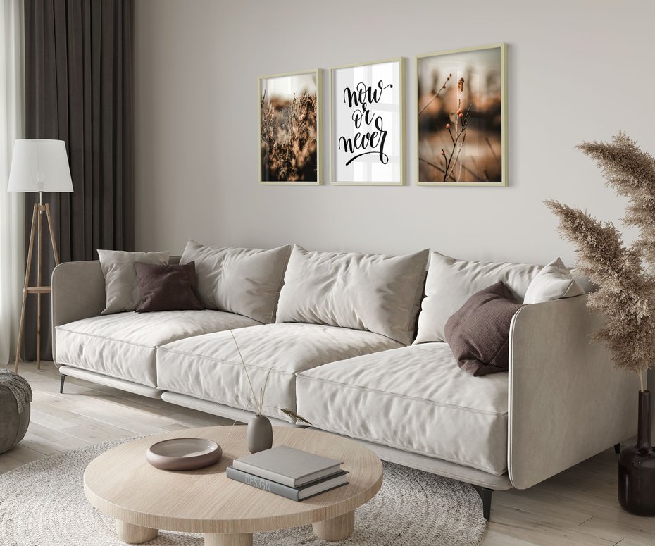 Zestaw obrazy w ramie 30x40 galeria - Boho, cytat, motywacja, trawy - rama drewno