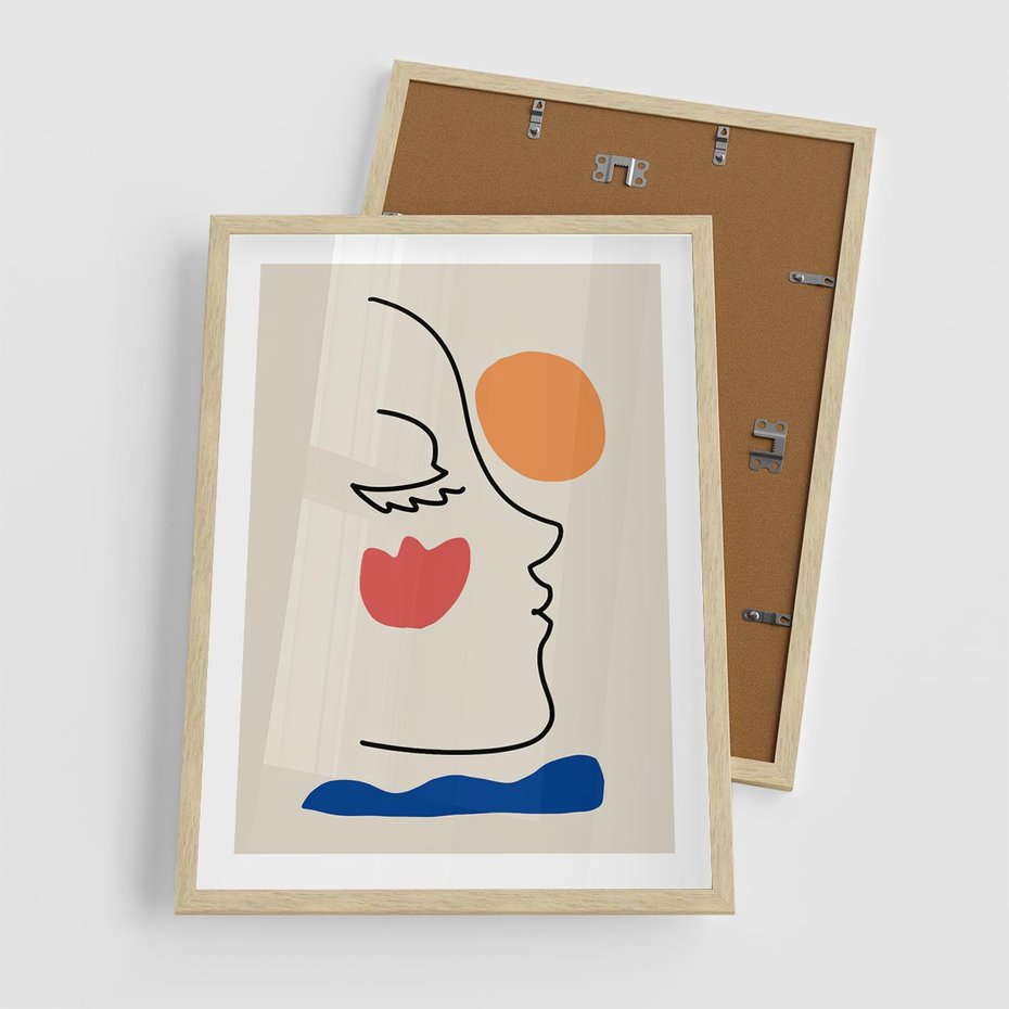 Plakat w ramie 50x70 - Taniec Przenikających Plam - abstrakcyjny obraz, przypomina twarz - rama drewno