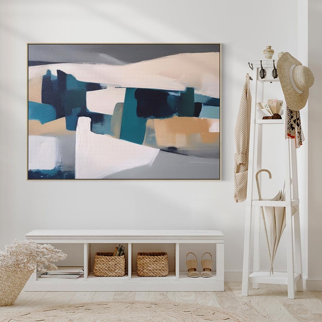 Obraz w ramie 120x80 - Turkusowe Maźnięcia - obraz, abstrakcja - rama drewno