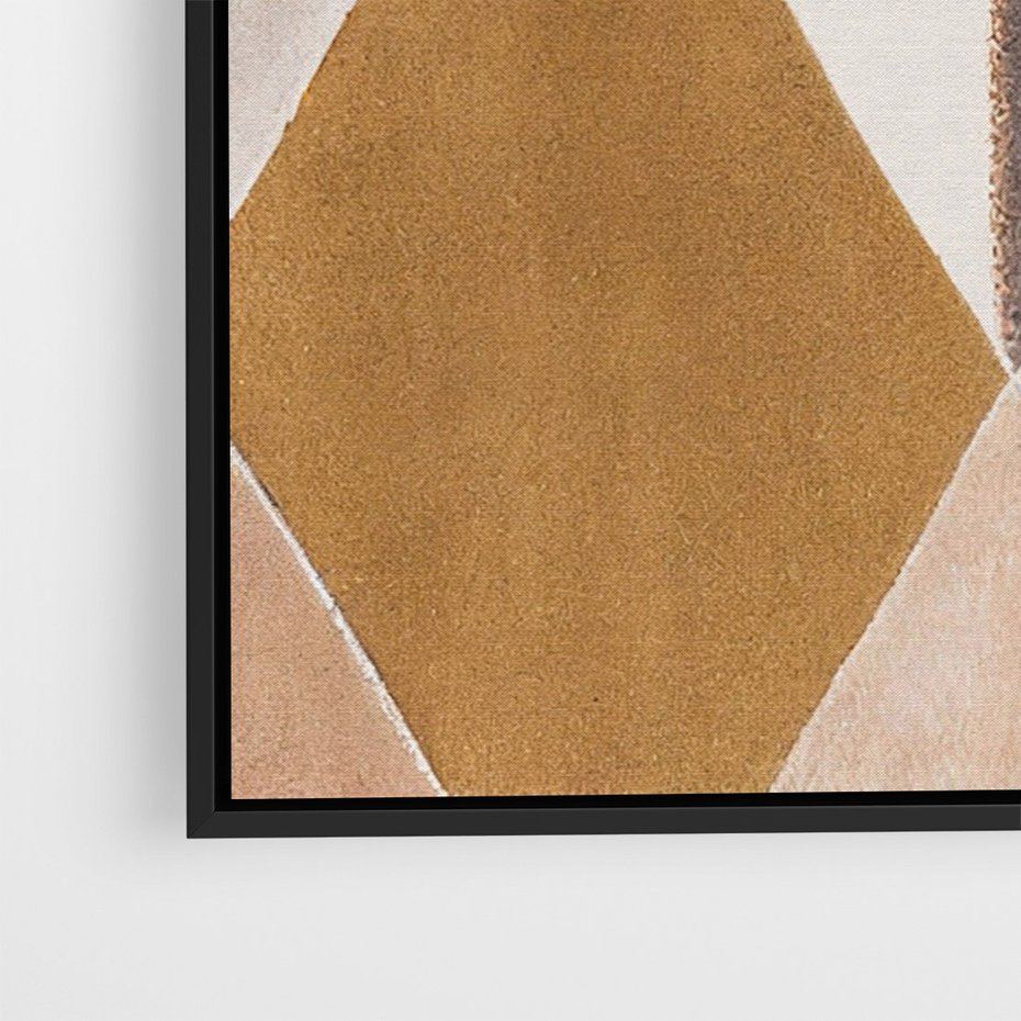 Obraz w ramie 50x70 - Odblaski niespełnionych marzeń - kompozycja z trójkątów, mix kolorów ziemi - rama czarna