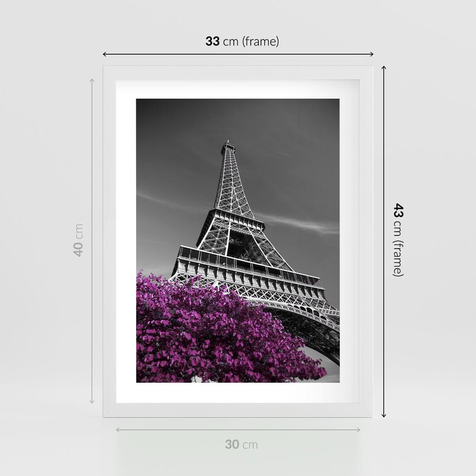 Plakat w ramie 30x40 - Urok Eiffla w Paryżu - Eiffla, Paryż - rama biała