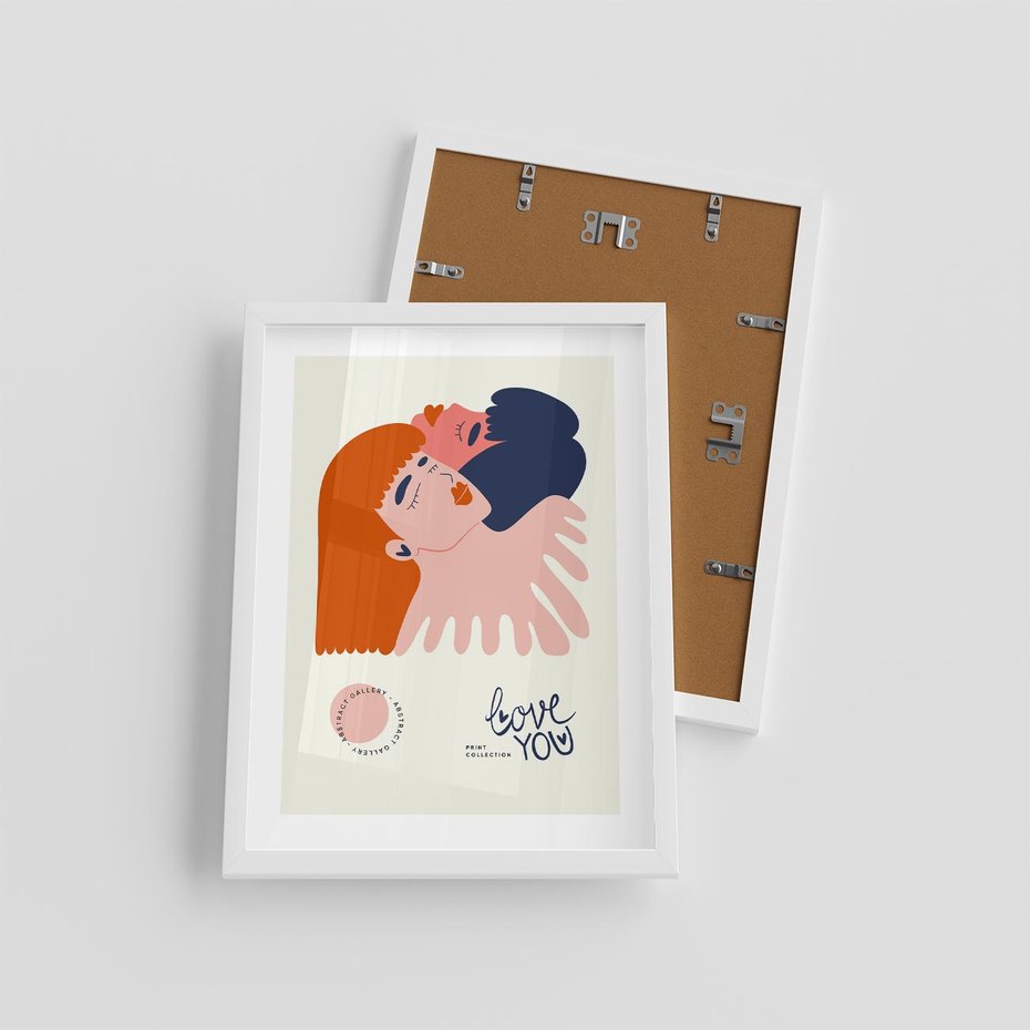 Plakat w ramie 30x40 - Rondo melancholii - para zakochanych, graficzny obraz - rama biała