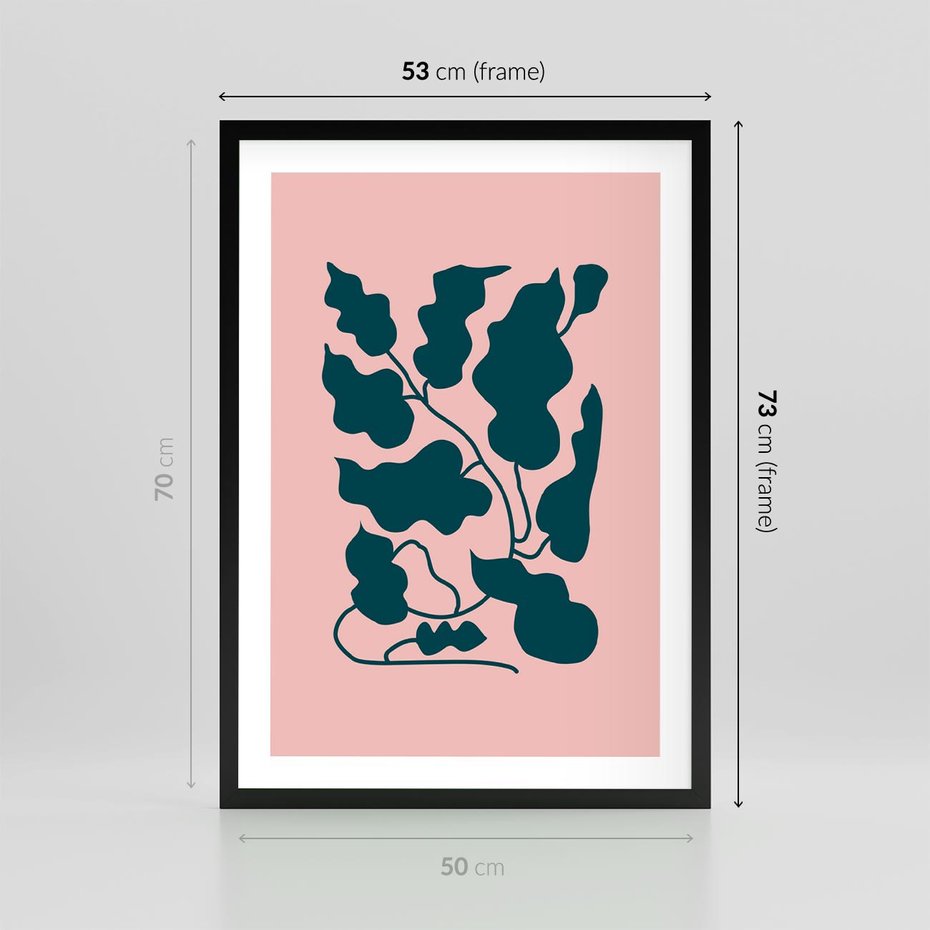 Plakat w ramie 50x70 - Kształty Nieznanego Świata - abstrakcyjne liście, boho styl - rama czarna