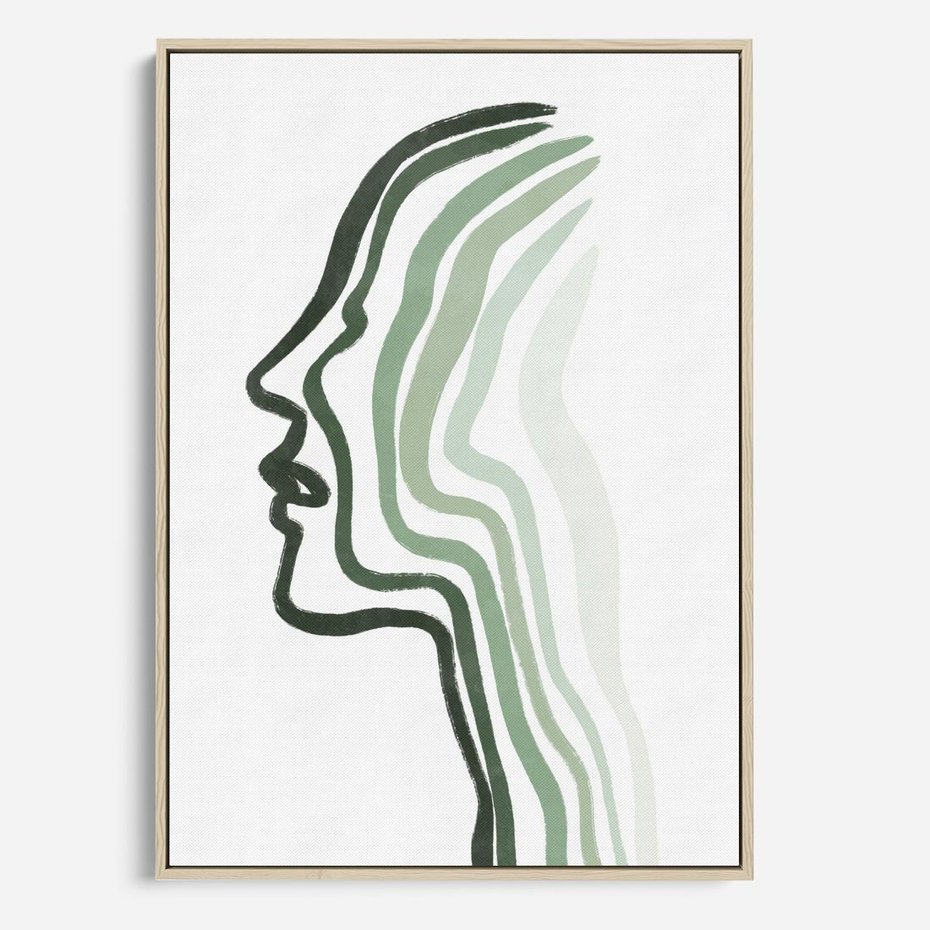 Obraz w ramie 50x70 - Zielony Profil - abstrakcja, zielony portret z profilu - rama drewno