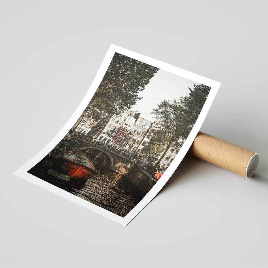 Plakat bez ramy 21x30 - Jesienne Uroki Holandii: Kanały i Most - Holandia, kanały