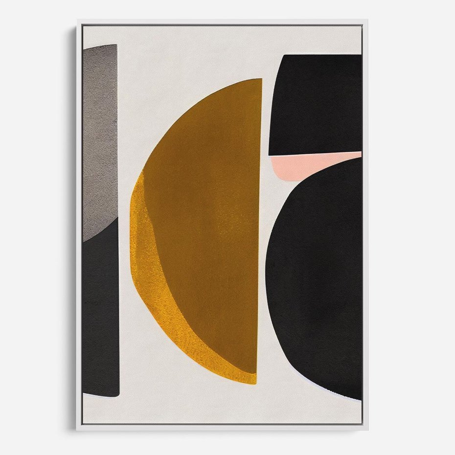 Obraz w ramie 80x120 - Tajemnice sztuki odkryte - geometryczne półkola, kształty - rama biała