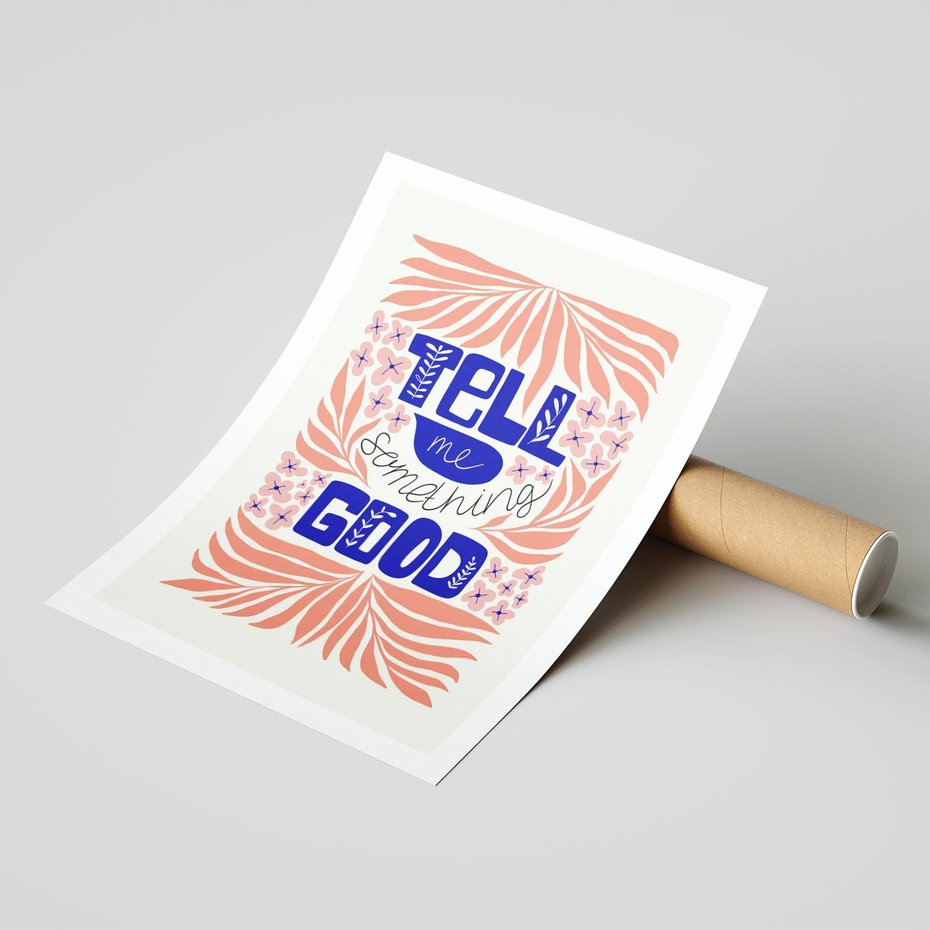 Plakat bez ramy 50x70 - Bezgraniczne Formy - nowoczesna typografia, liście