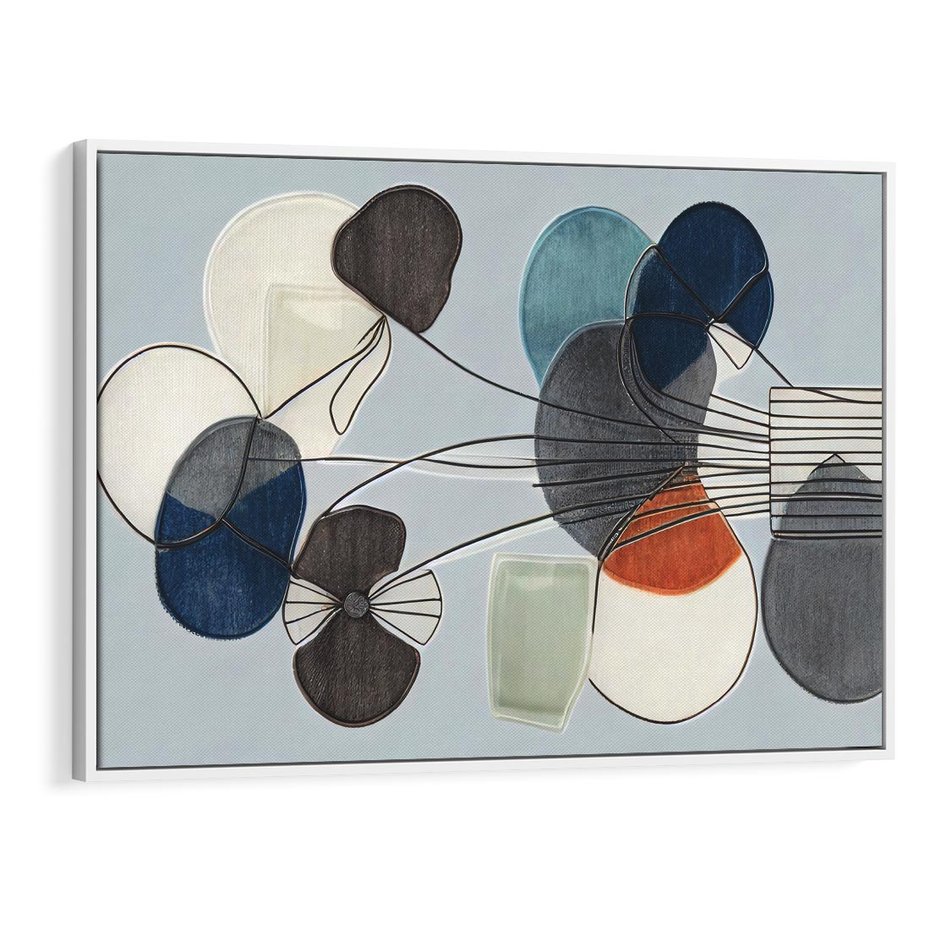 Obraz w ramie 120x80 - Plamy w Niebieskim - sztuka abstrakcyjna, linie - rama biała