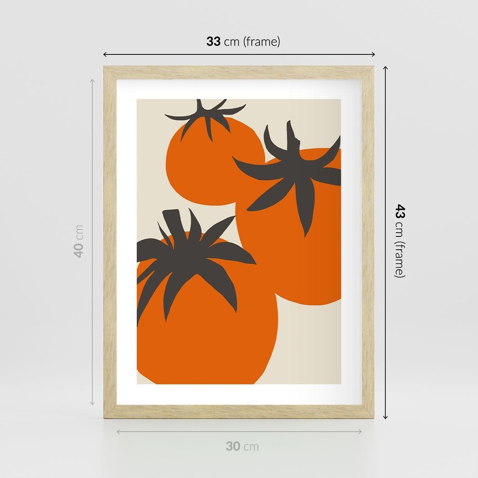 Plakat w ramie 30x40 - Jadalne Kształty - nowoczesny plakat do kuchni, pomidory - rama drewno