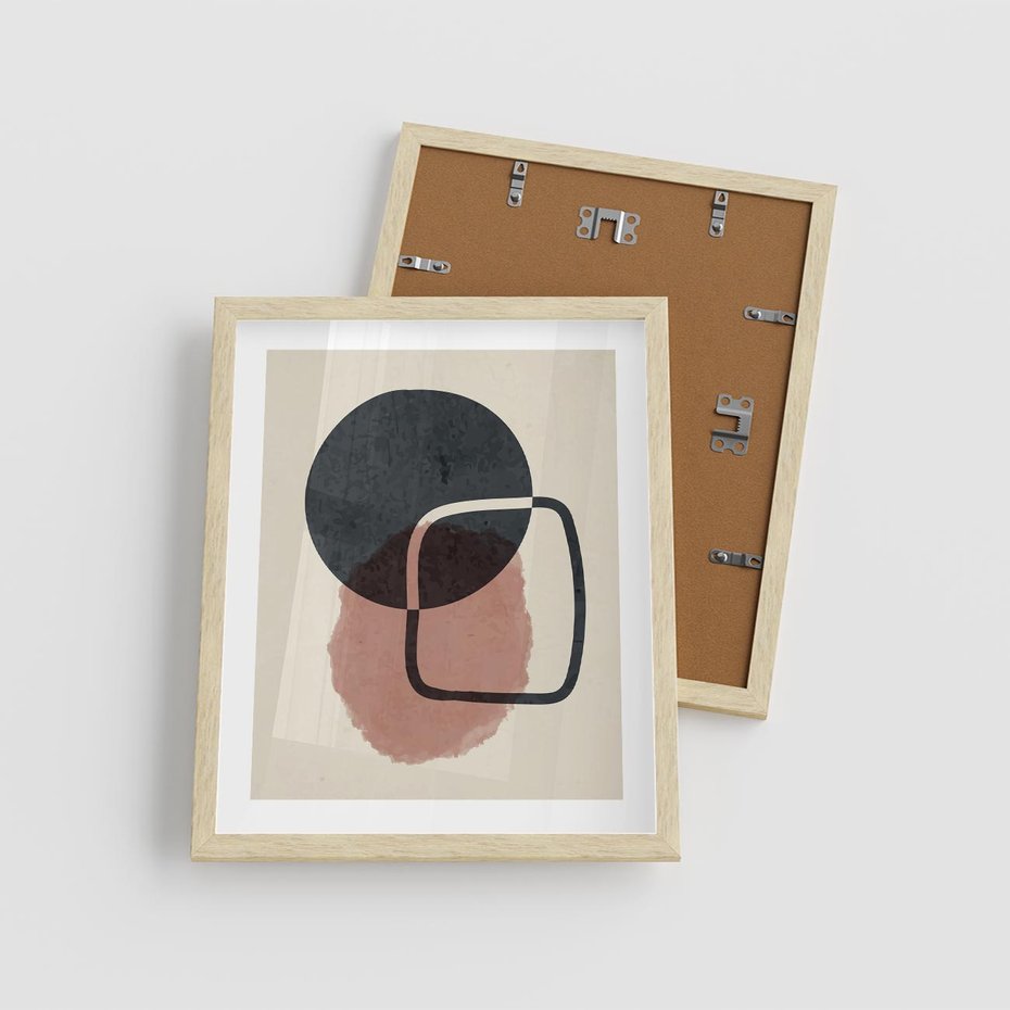 Plakat w ramie 40x50 - Abstrakcyjna Harmonia - abstrakcyjne nieregularne kształty, minimalistyczny plakat - rama drewno