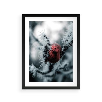 Plakat w ramie 30x40 - Chwila Zimowego Uroku - zima, ośnieżona gałązka - rama czarna