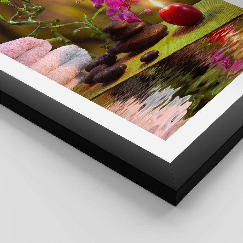 Plakat w ramie 30x40 - Światło Świecących Kwiatów w Spa - spa, świaca - rama czarna
